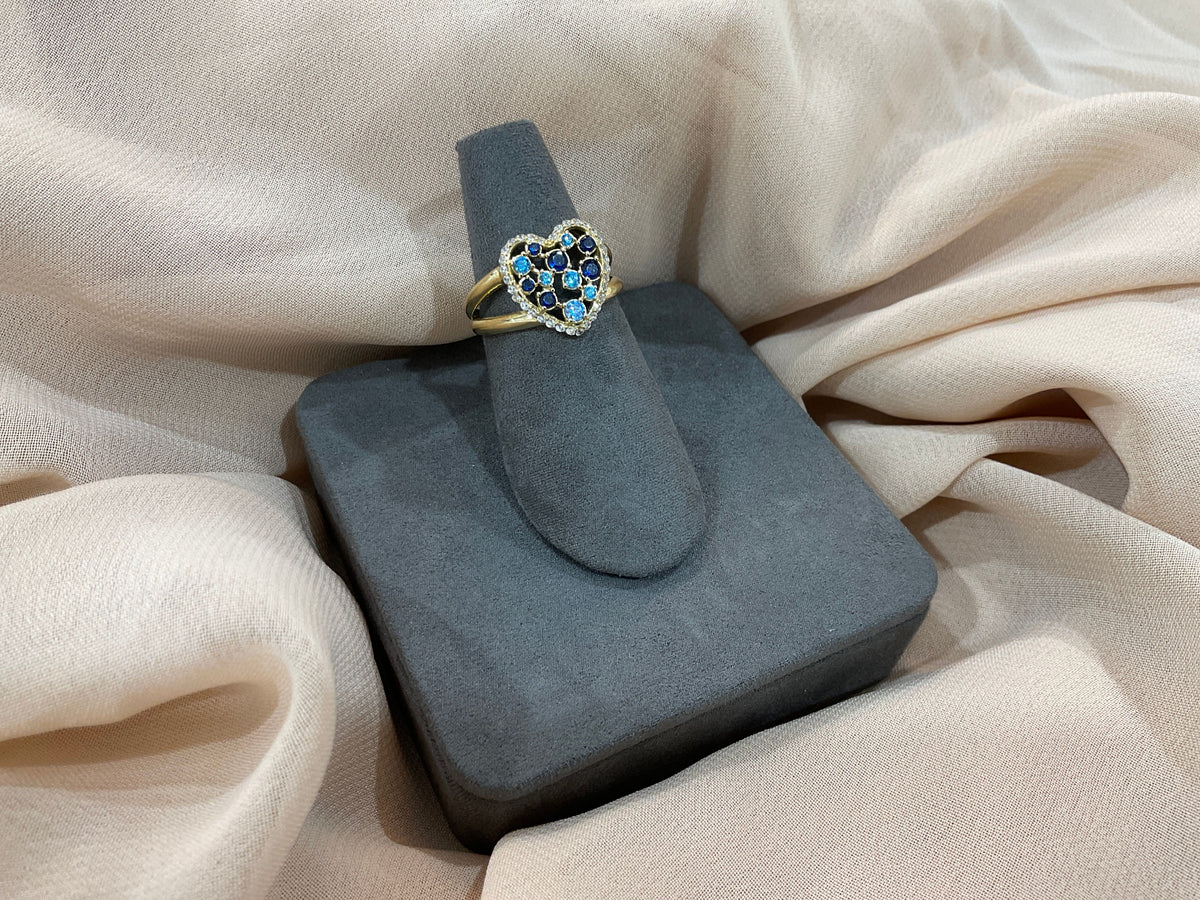 10k Gold Heart CZ Sapphire & Blue Topa Ring