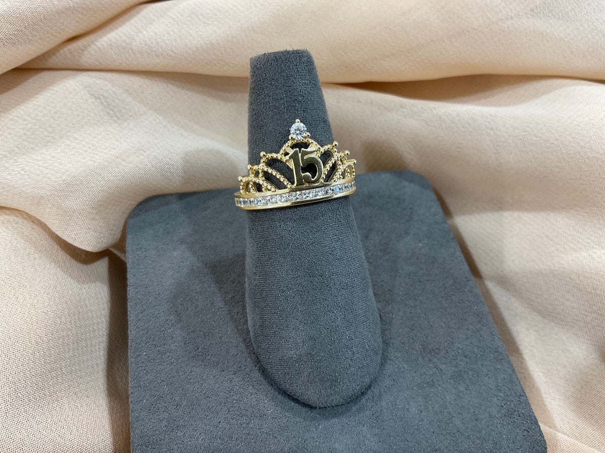 14k Gold Sweet 15 Crown Ring