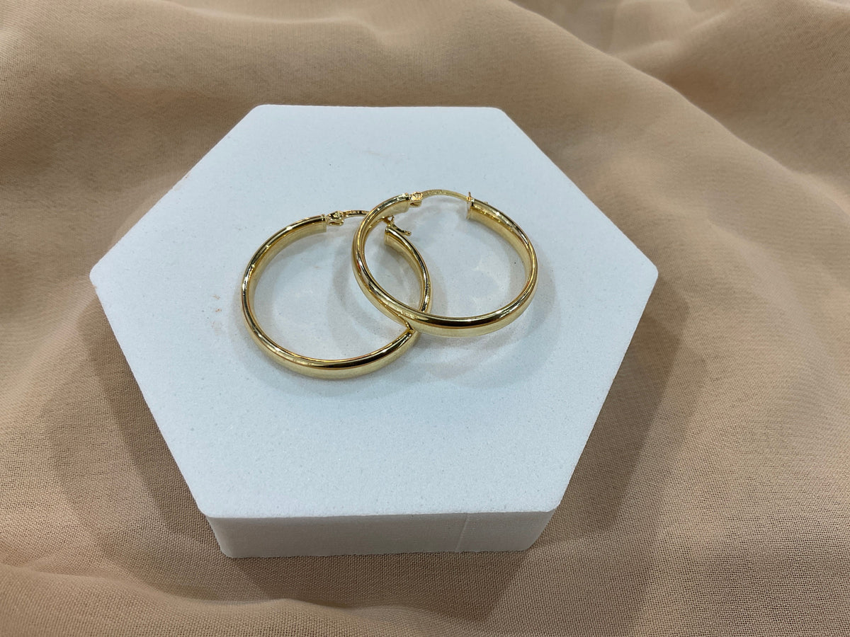 14k Gold 1” Tube Hoop Earrings