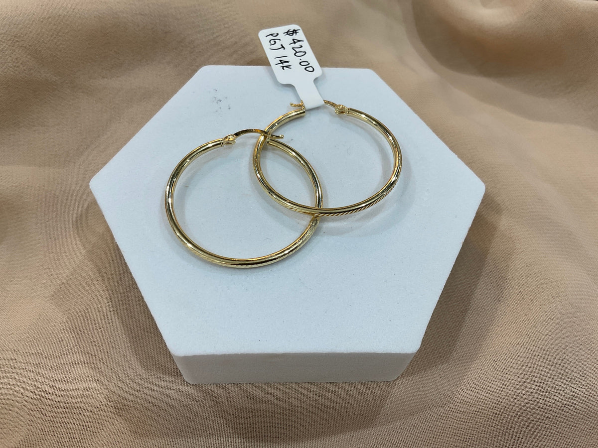 14k Gold 1in DiaCut Hoop Earrings
