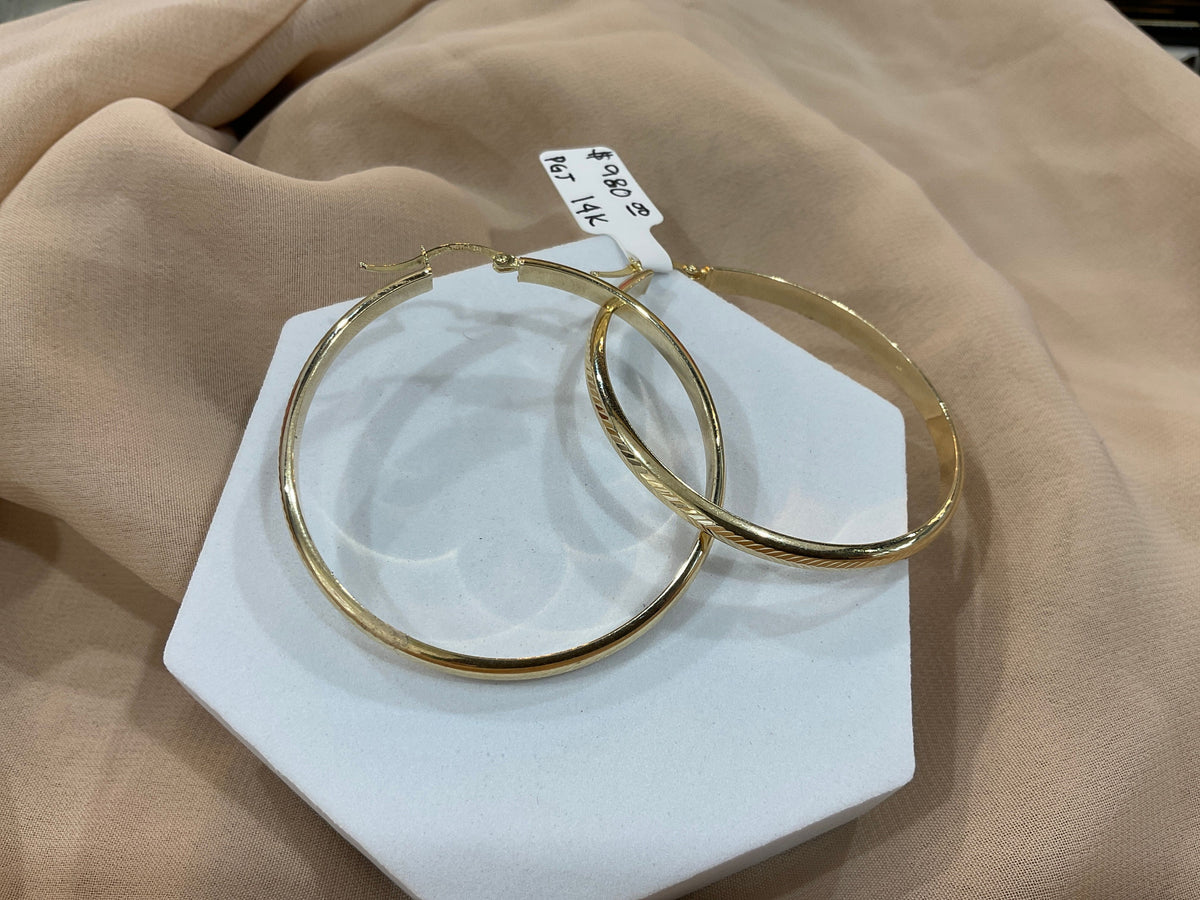 14k Gold 1.2in DiaCut Hoop Earrings