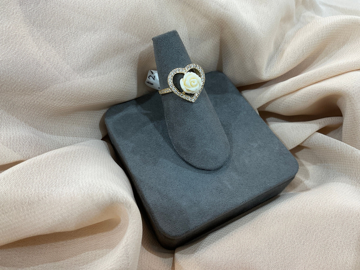 10k Gold White Rose in Heart Ring