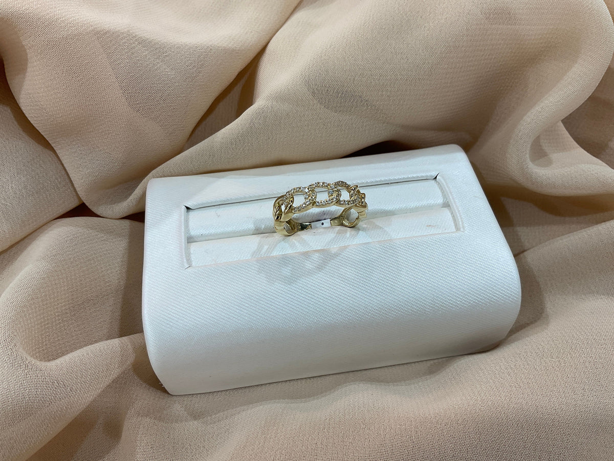 14K Gold Curb Round Cut CZ Diamond Ring