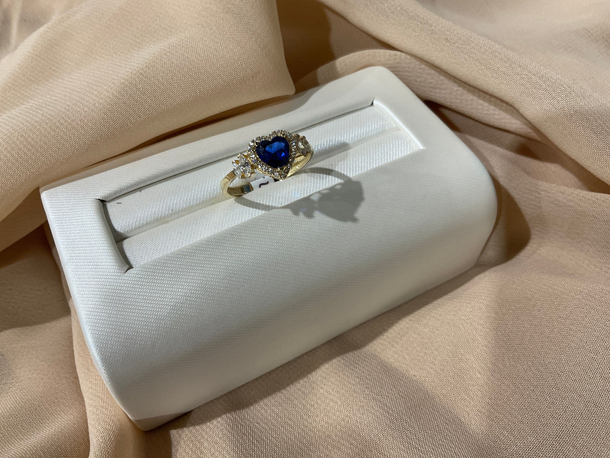 14k Gold Blue Heart w/cz Ring