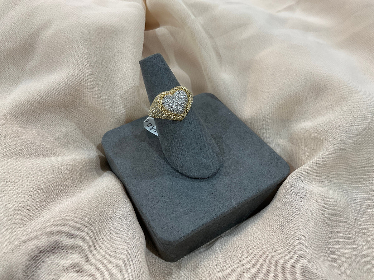 14k Gold 3D CZ DIAMOND Heart Ring