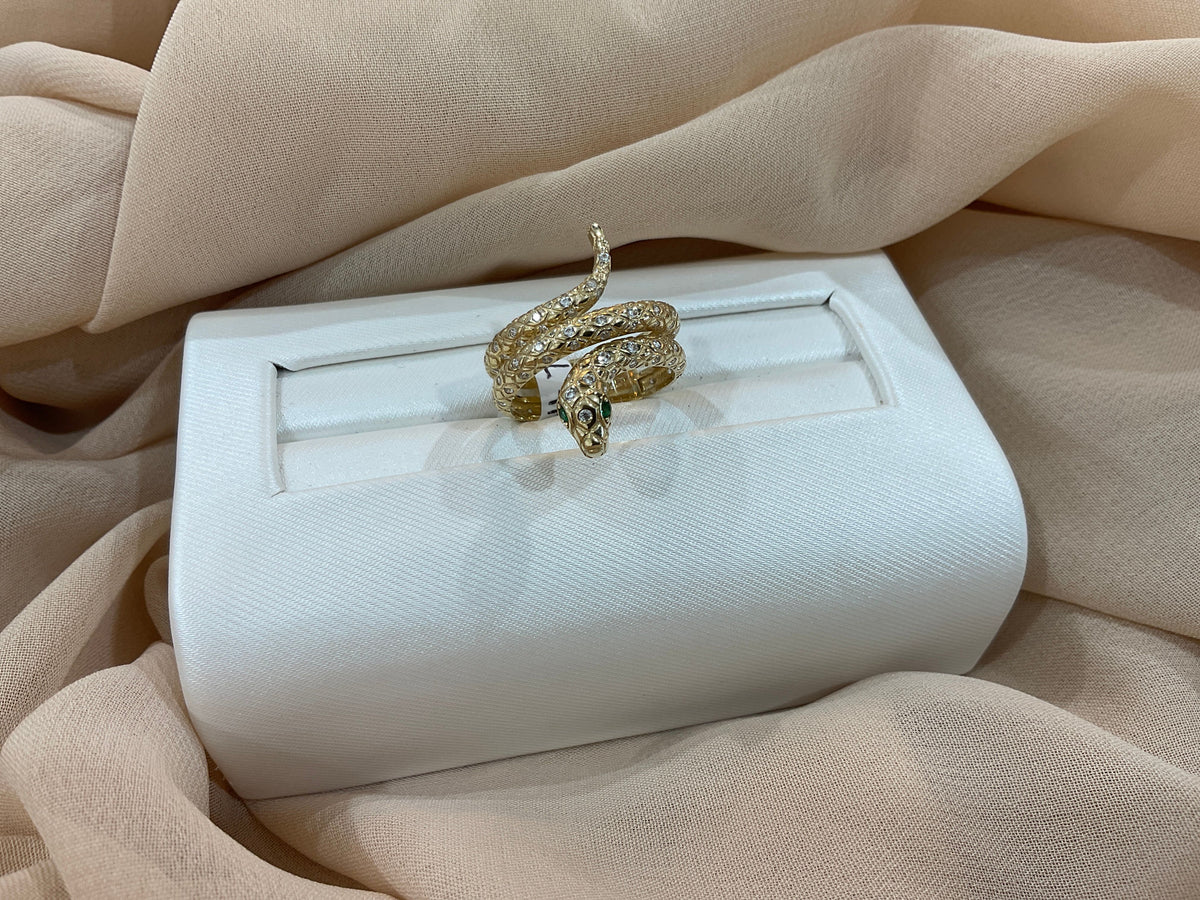 14k Gold Snake Green Eyes CZ