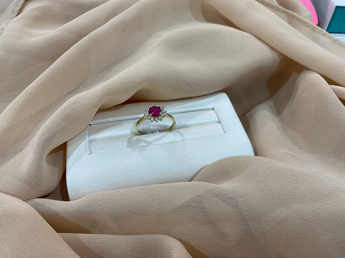 10k Gold Ruby Halo w/CZ Ring