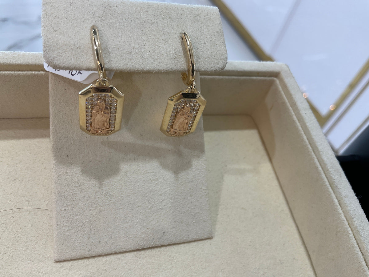 14K Gold Dangling St. Marry Hoops