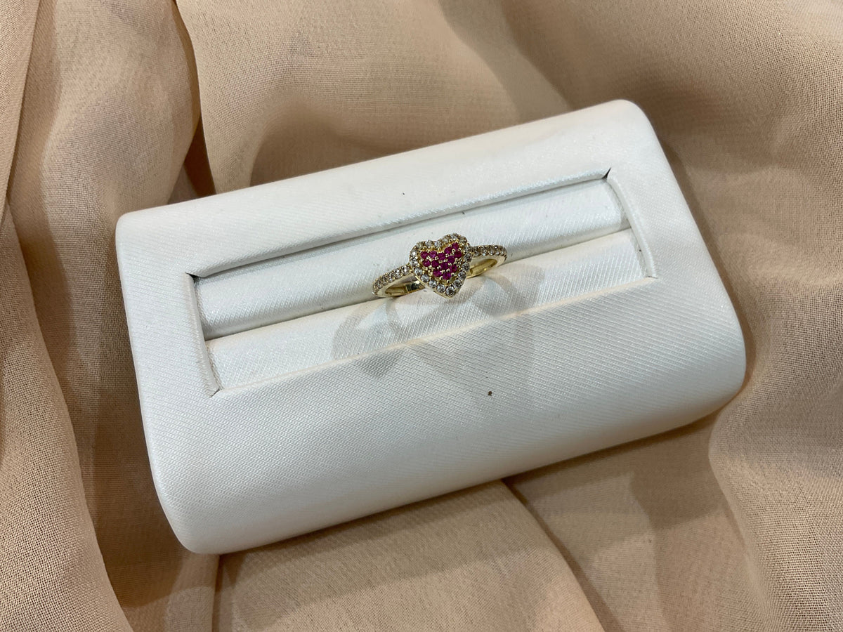 10k Gold CZ Ruby Heart Ring
