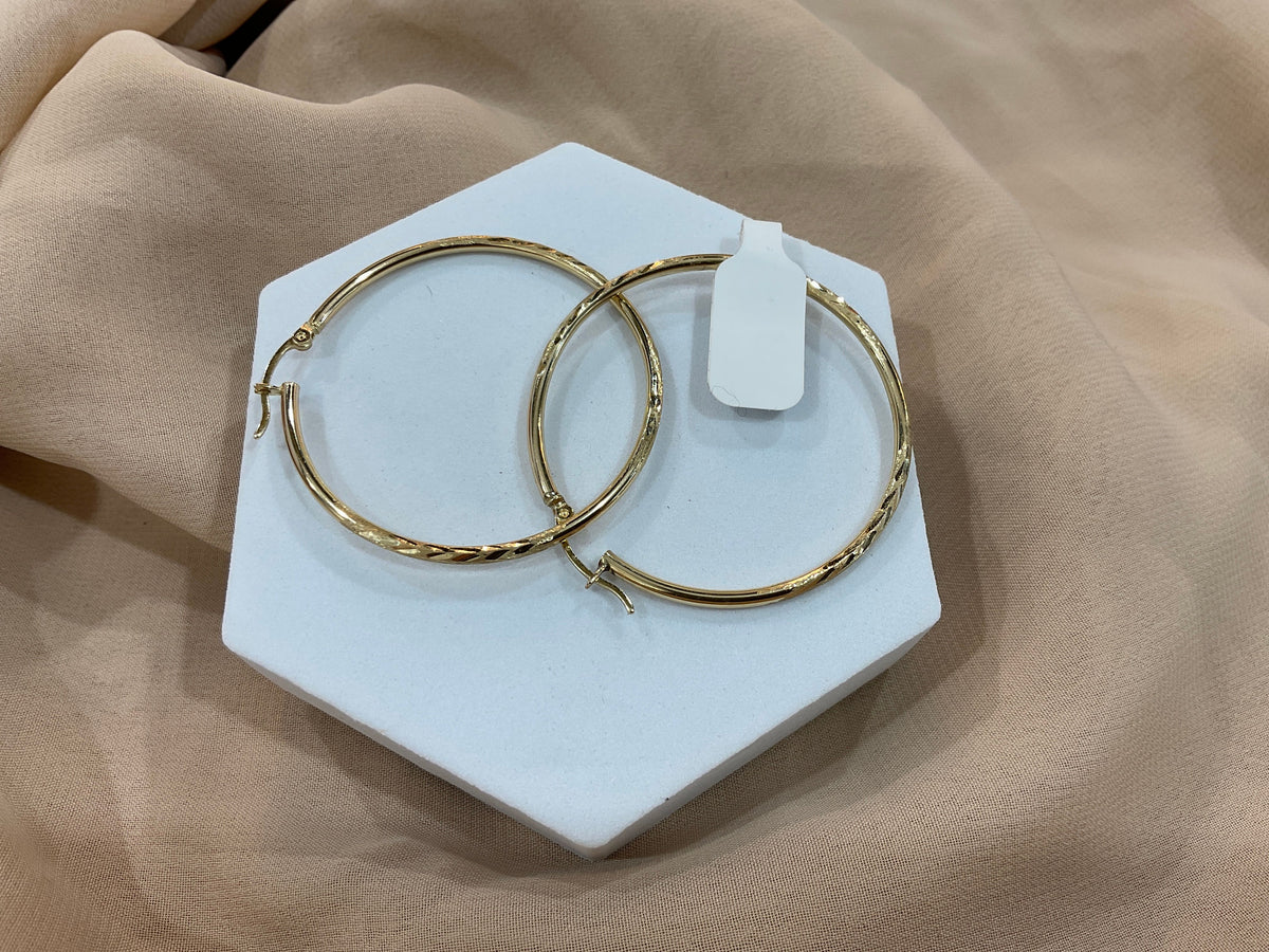 14k Gold 1.2in Dia.Cut Hoop Earrings