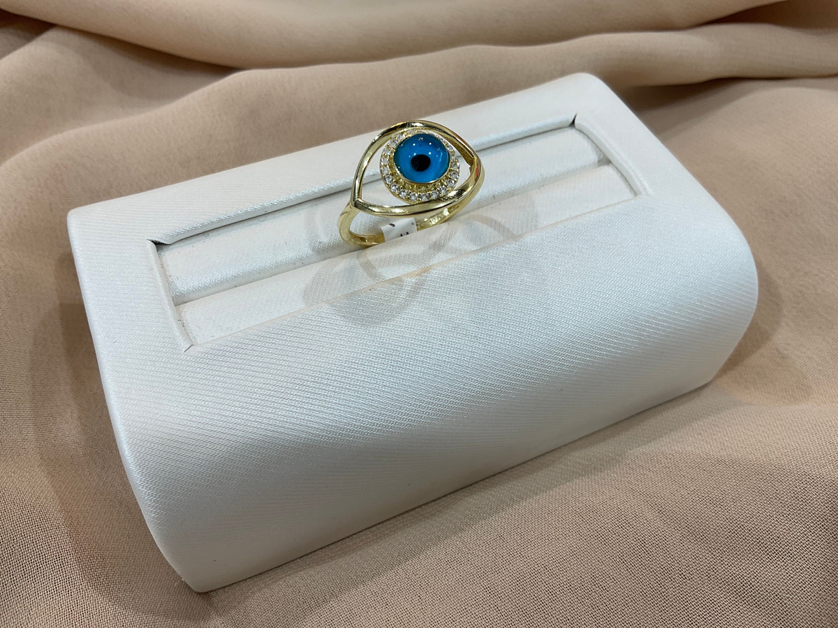 10k Gold Blue Evil Eye w/CZ Ring #7.5