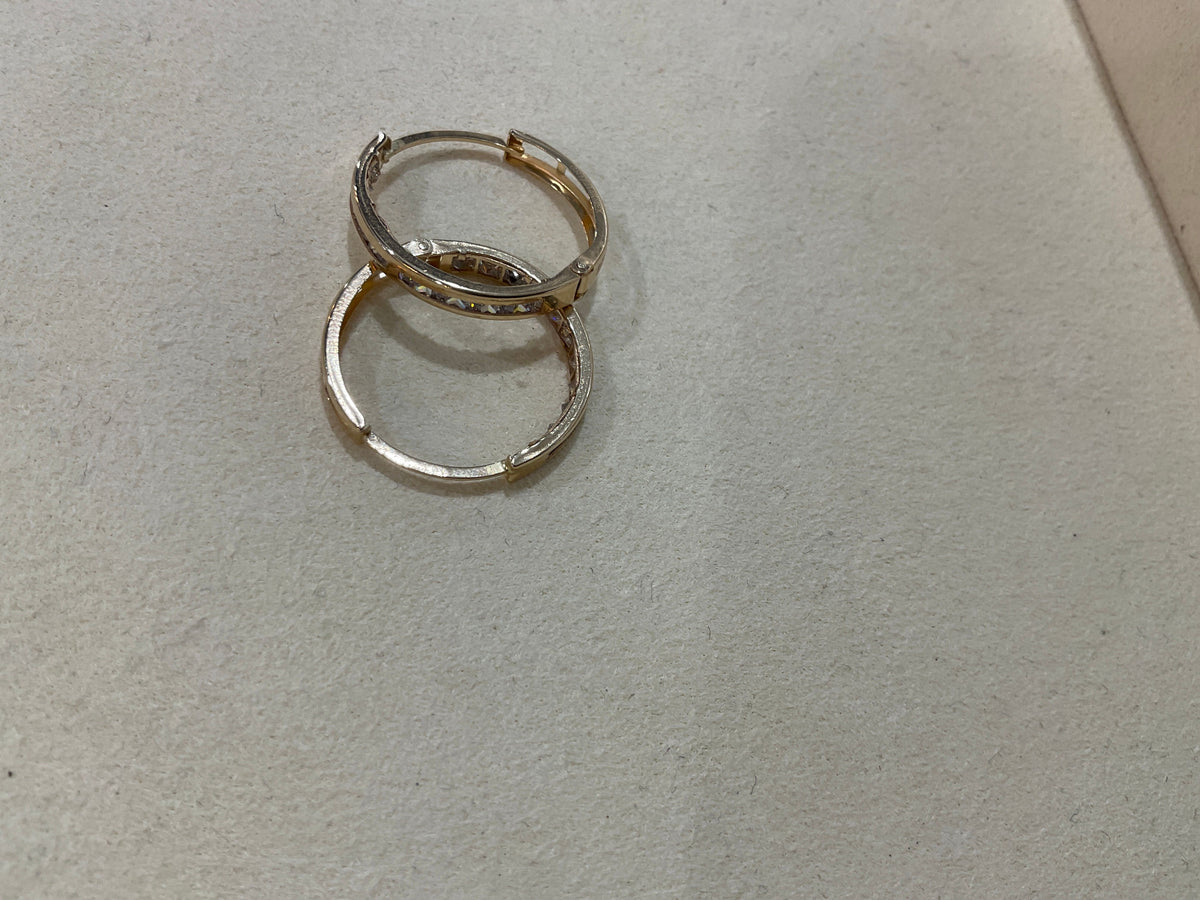 14K Gold Med-CZ Hoops