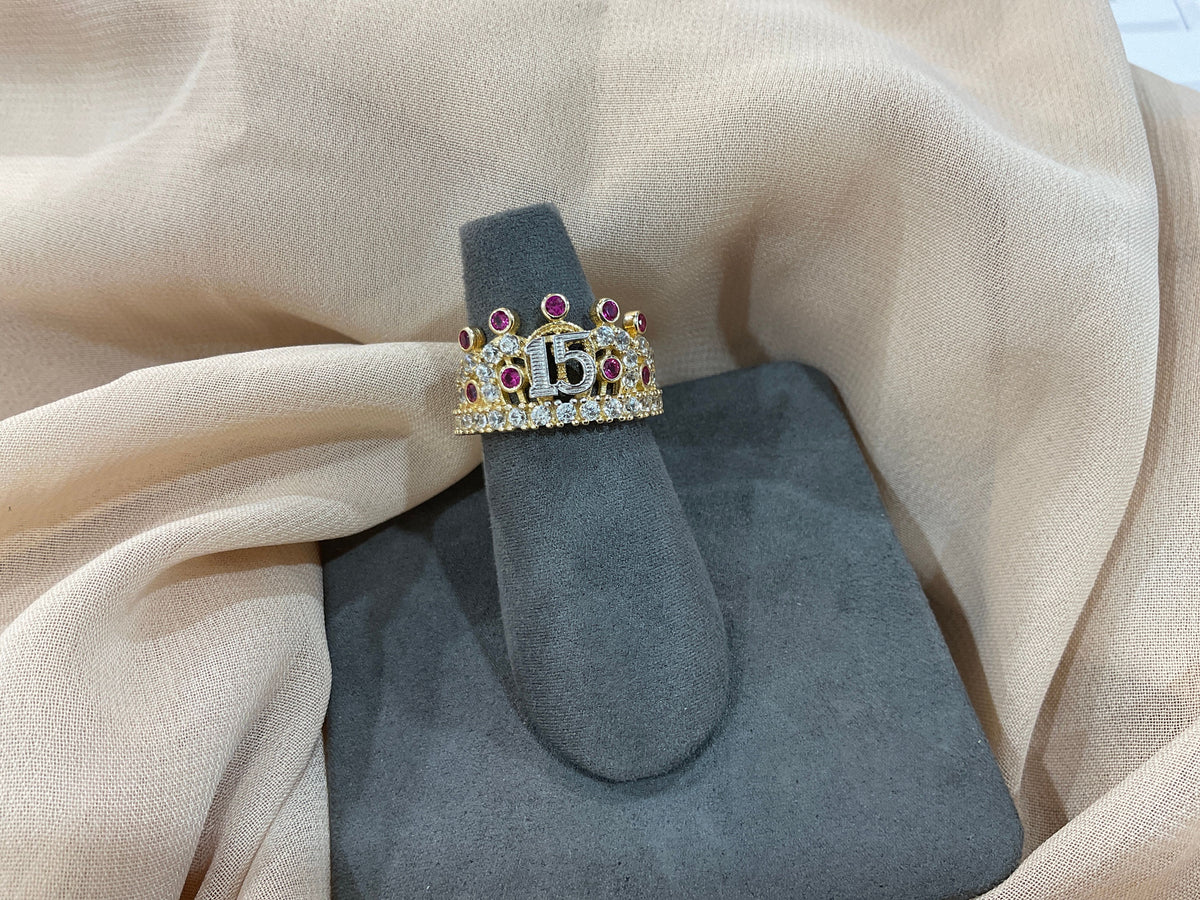 14k Gold 15 Años w/9CZ Ruby Stones Ring