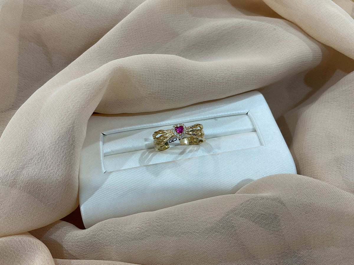 14k Gold CZ Heart Shaped Ruby Ring