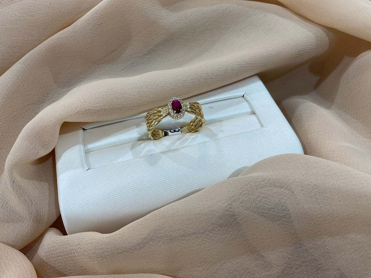 14k Gold Simulated Oval Ruby w/CZ Ring