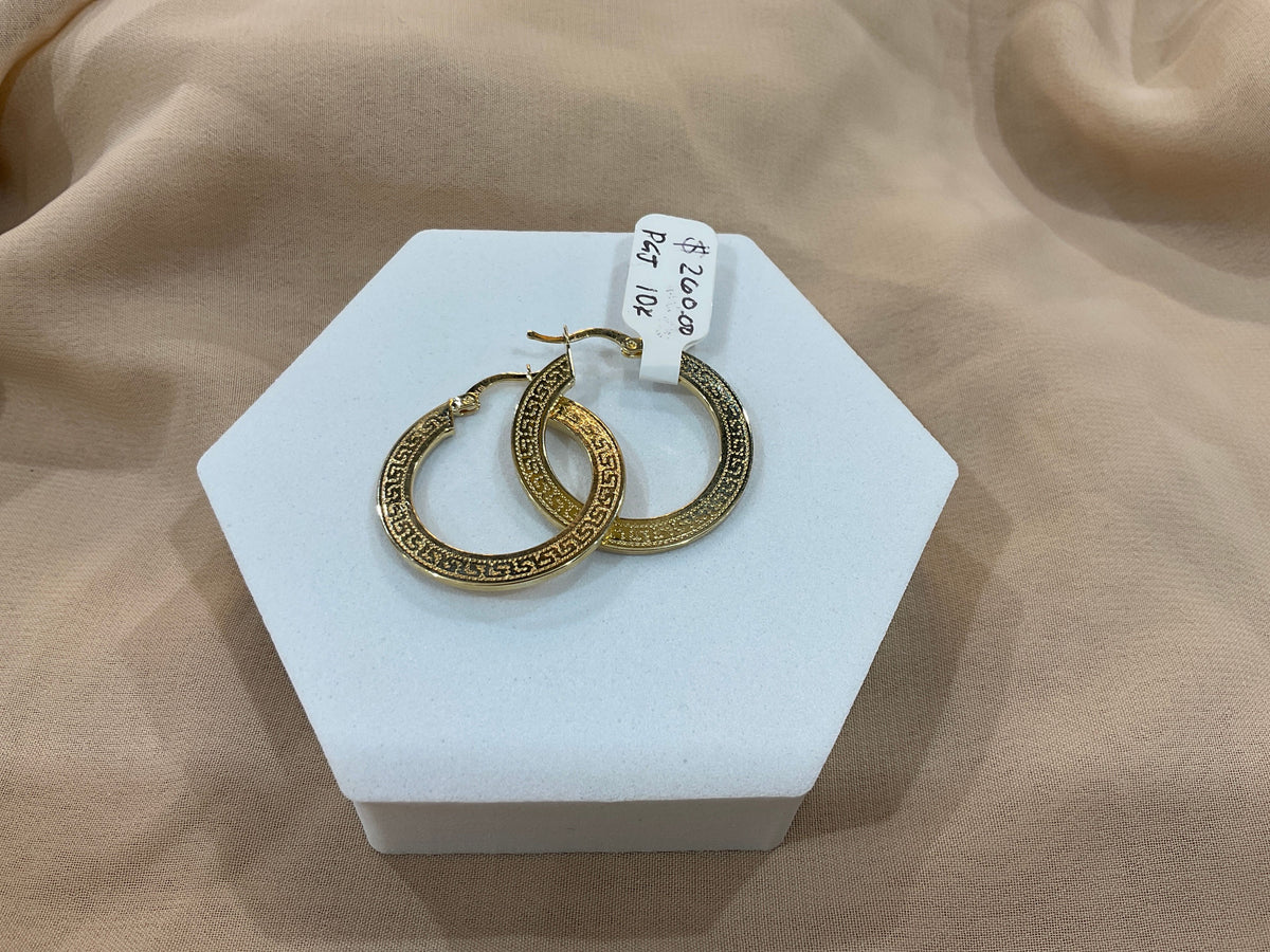 10k Gold .3in Flat Greek Hoop Earrings