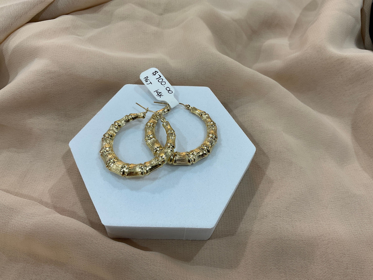 14k Gold .8in Classic Bamboo Hoop Earrings