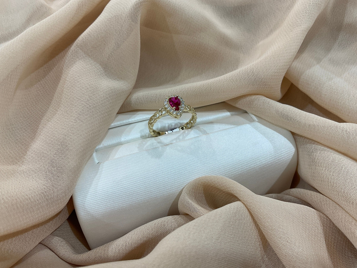 10k Gold CZ Tear Drop Ruby Promise Ring