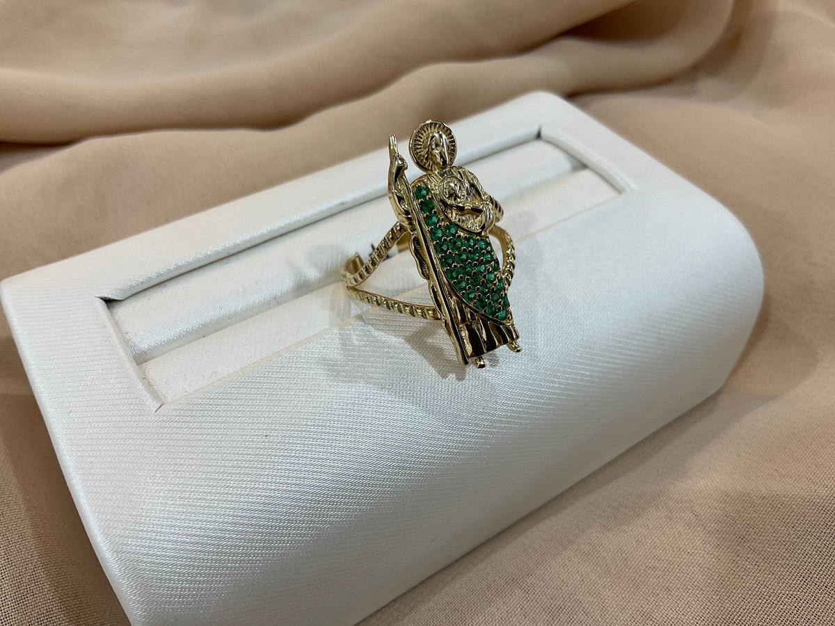 14k Gold St.Jude w/green CZ #7