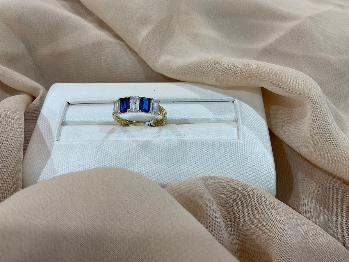 14K Gold CZ Sapphire and Diamond Ring #6.5
