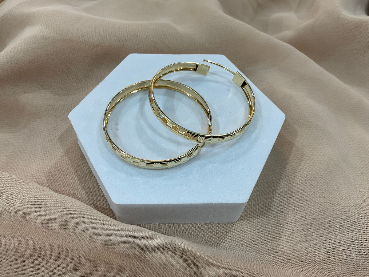 14k Gold 1.2in Diamond CT Hoop Earrings