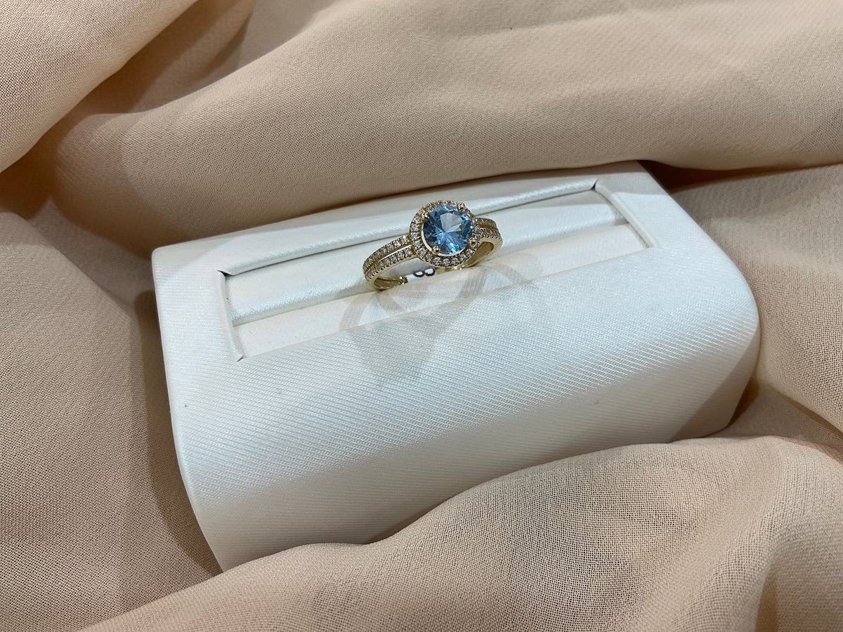 14k Gold Round Aquamarine Ring