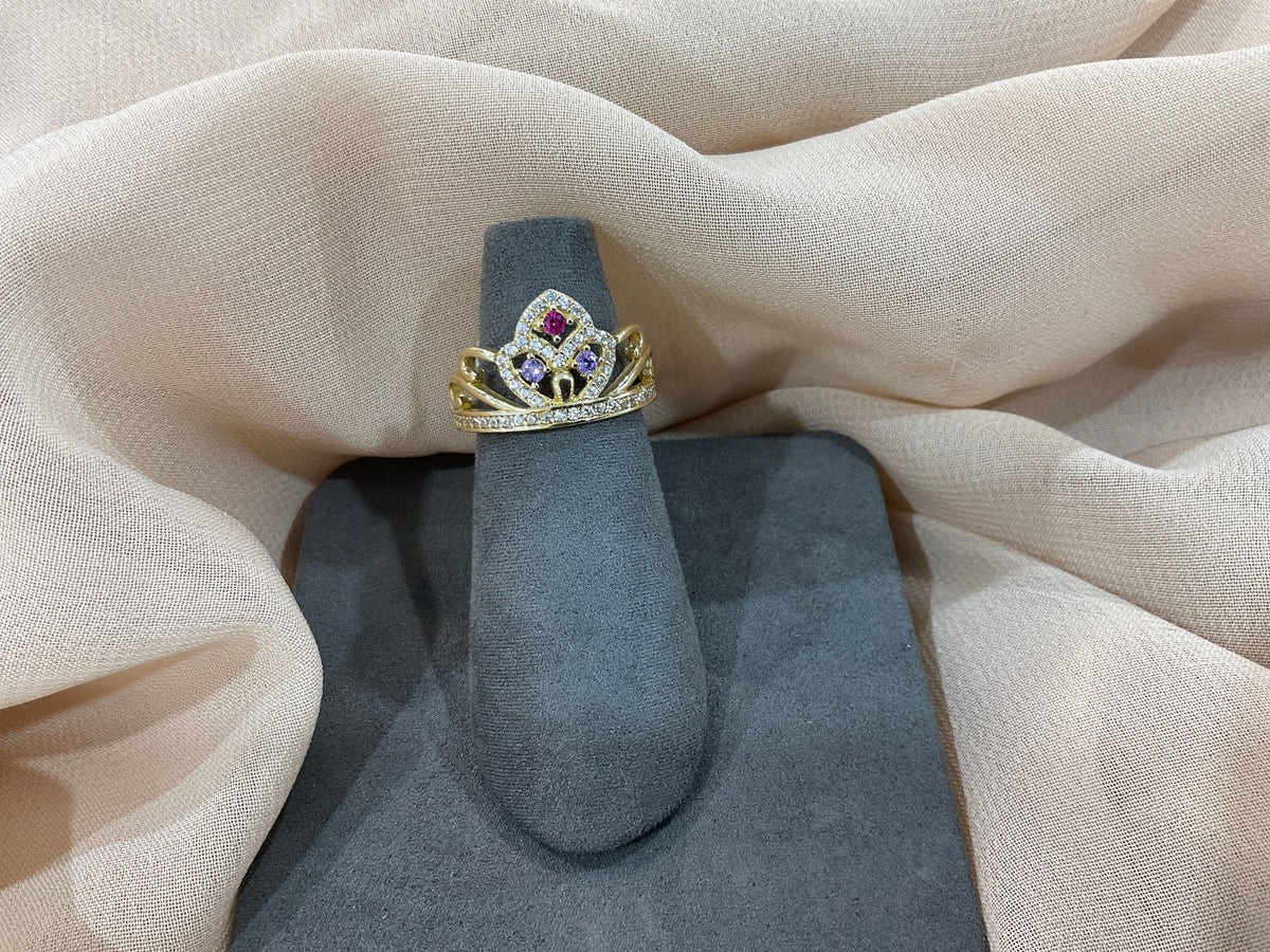 10K Gold Purple CZ Crown Ring