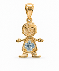 14KT Gold Charm Boy with Light Blue CZ Stone Belly and Plain Bell