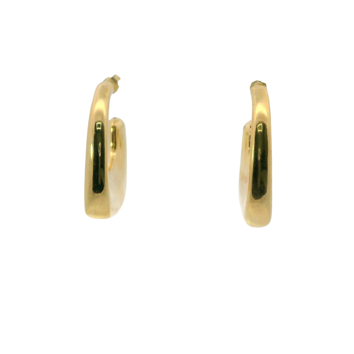14KT Gold Earrings Large Plain Puff 6mm Half Hoops Square with Push Back Post and Butterfly Backs