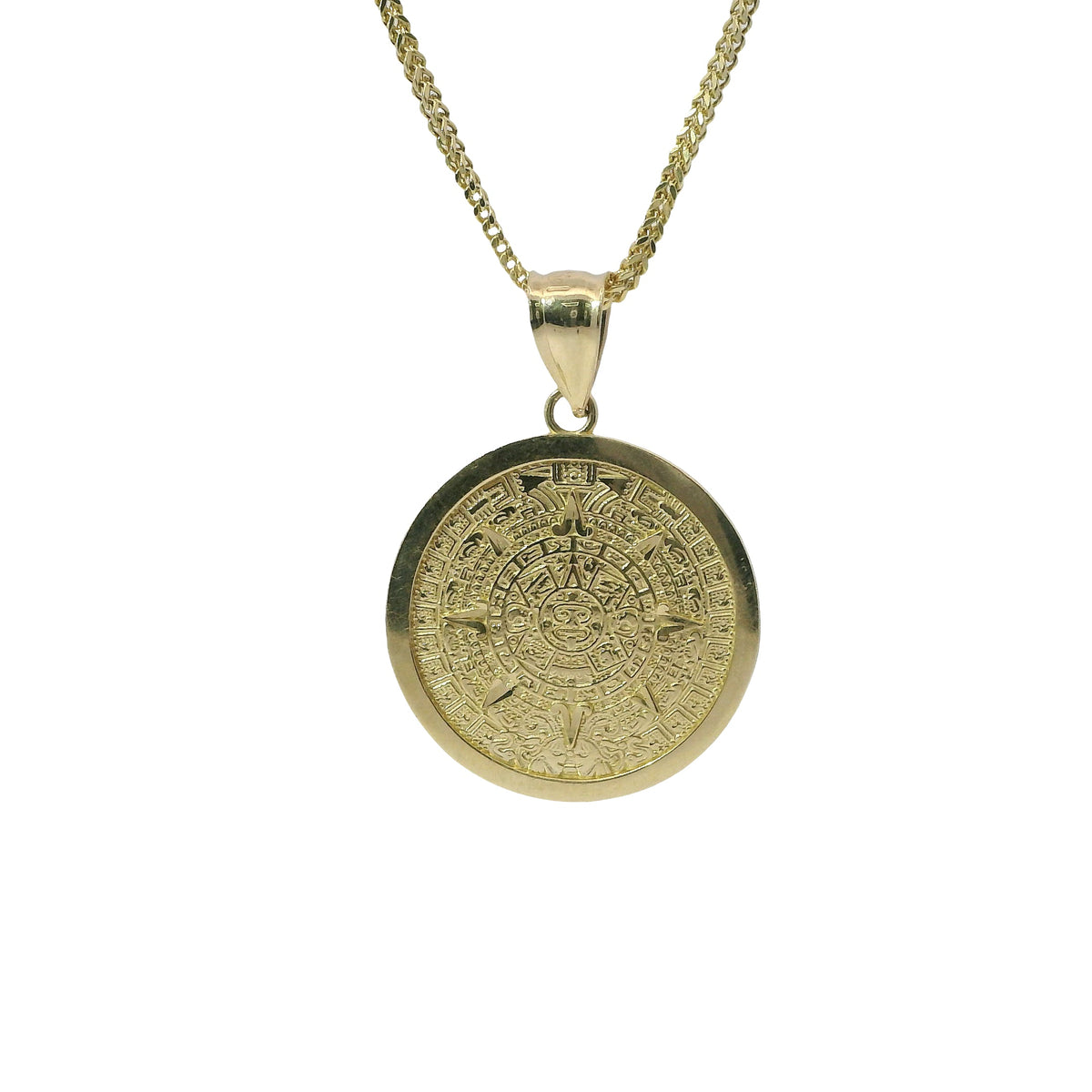 14KT Gold Charm Medium Myan Calander Coin with Diamond Cut Edge and Plain Bell