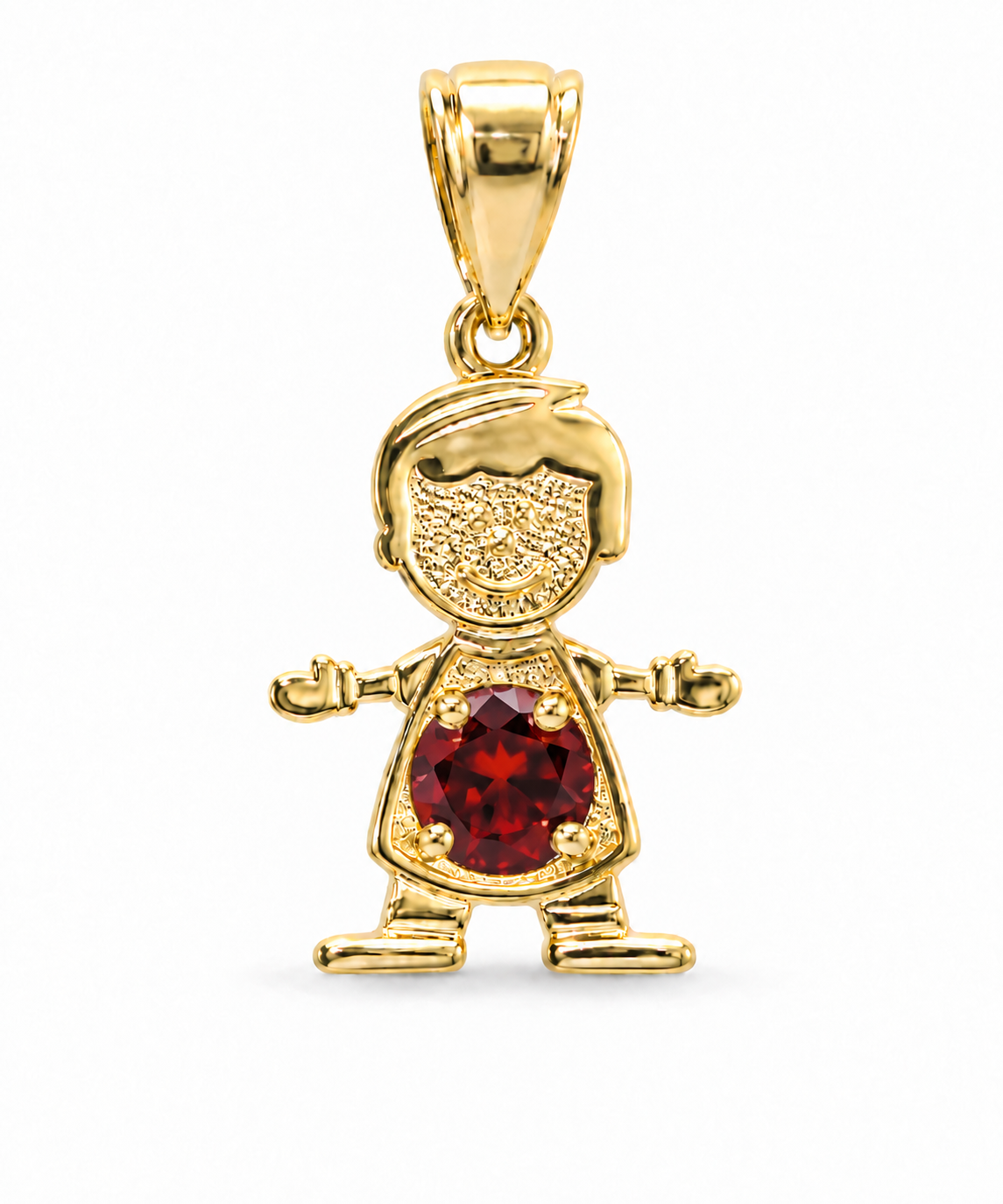 14KT Gold Charm Boy with Orange CZ Stone Belly and Plain Bell