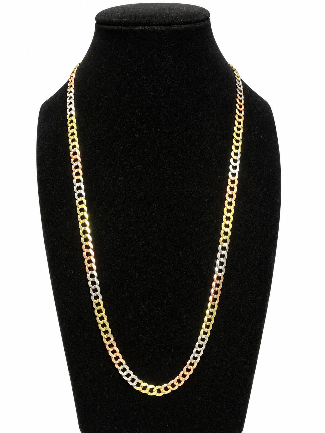 14KT Gold Chain Solid Tri Tone Curb 7mm