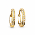 14KT Gold Earring Small White CZ Stones Single Row with Plain Gold Border Open Back Huggie