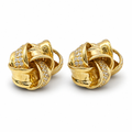 14KT Gold Earrings Medium Four Ribbon Strand White CZ Stones Pinwheel Knot with Plain Borders, Push Back Post, and Butterfly Backs