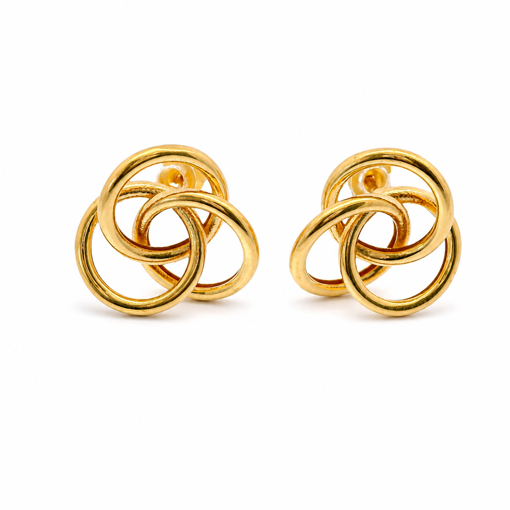 14KT Gold Earrings Small Borromean / Triskelion Triple Interlocking Rings with Push Back Post and Butterfly Backs