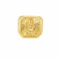 14KT Gold Ring Men's Octagon Square St Clare with Sunray Background Plain Border and Double Row White CZ Stones Edge Plain Band