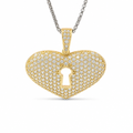 14KT Gold Charm Jumbo Keyhole Center White CZ Stones Heart with White CZ Stones Bell