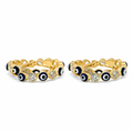 14KT Gold Earring Medium White CZ Stones Round Navy Blue Evil Eye Center with White and Navy Blue CZ Stones Border Huggie