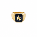 14KT Gold Ring Men's Jumbo Square Octagon Anchor/Heart/ Cross on Onyx Background with Plain Border Side Design Mock Watch Jubilee Band
