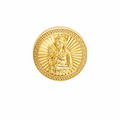 14KT Gold Ring Men's Round St Clare Sunray Background with Greek Border, Double Row White CZ Stones Edge, and Plain Band
