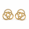 14KT Gold Earrings Small Borromean / Triskelion Triple Interlocking White CZ Stones Rings with Push Back Post and Butterfly Backs