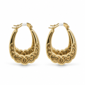 14KT Gold Earrings Hollow Plain Square Hoops with Tribal Heart Design and Saddleback Hinge Closure Length 3.5mm