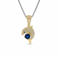 14KT Gold Charm Medium 3D Dolphin with Royal Blue CZ Stone Center, White CZ Stones Body, and Bell