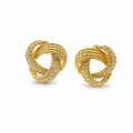 14KT Gold Earrings Medium Open Center Four Strand Flattened White CZ Stones Braided Notched Cords Knot with Push Back Post and Butterfly Backs
