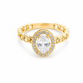 14KT Gold Ring Women's Oval White Center Stone with White CZ Stone Border Chino Band