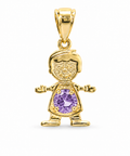14KT Gold Charm Boy with Purple CZ Stone Belly and Plain Bell