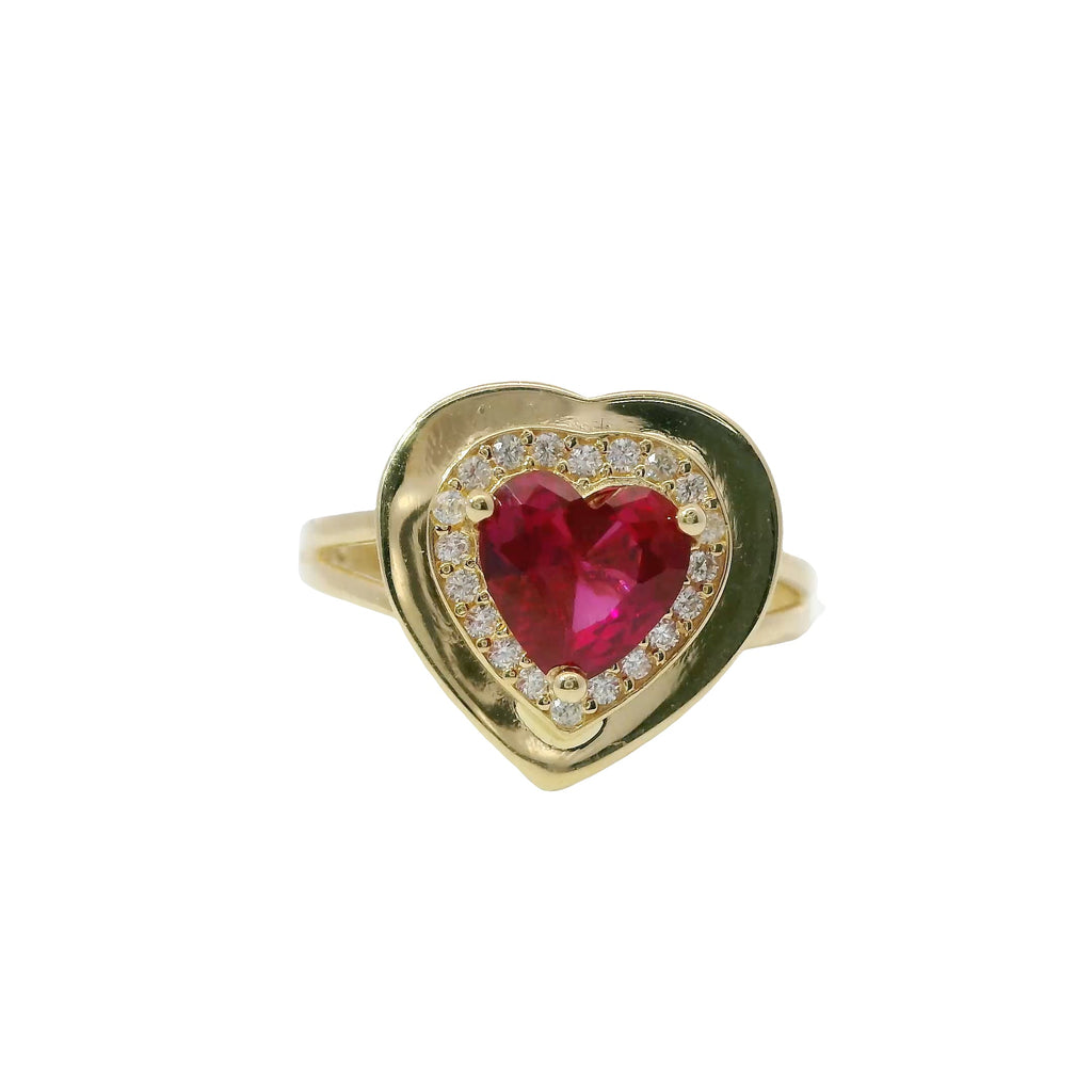 14KT Gold Ring Women's Square Dark Green Center Stone with White CZ Stone Border Chino Band