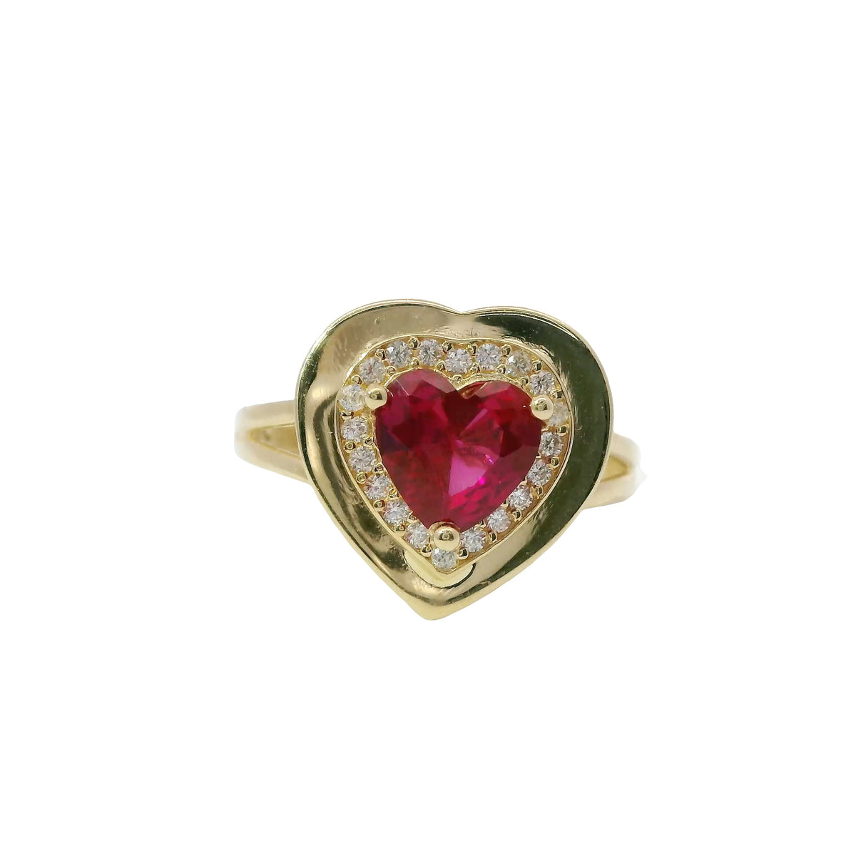 14KT Gold Ring Women's Square Dark Green Center Stone with White CZ Stone Border Chino Band