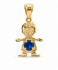 14KT Gold Charm Boy with Royal Blue CZ Stone Belly and Plain Bell