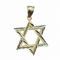 14KT Gold Charm Medium Open Diamond Cut Star of David with Plain Bell